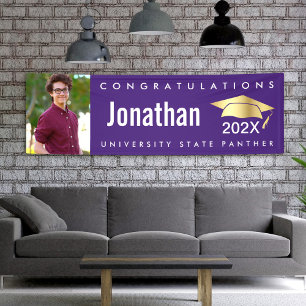Graduation 1 photo gold cap modern bold purple ban banner