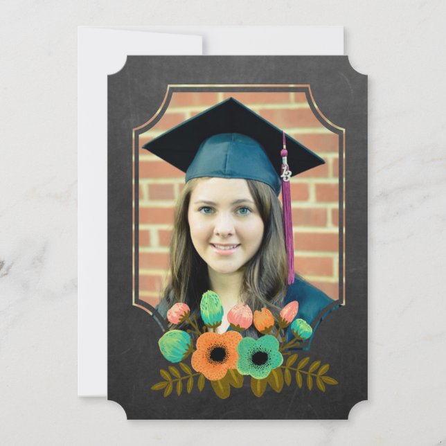 Graduation 2015 Thank You Chalkboard Floral Invitation (Front)