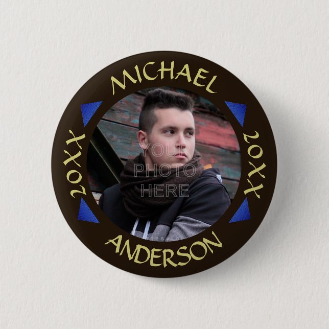 Graduation 2019 | Custom Photo Modern Triangles 6 Cm Round Badge (Front)