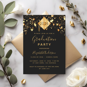 Graduation 2021 party topper black gold stars invitation