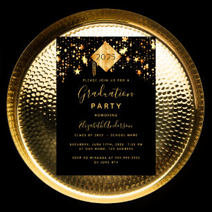Graduation 2021 party topper black gold stars invitation