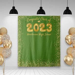 Graduation 2022 Gold Balloons Green Photo Backdrop Tapestry