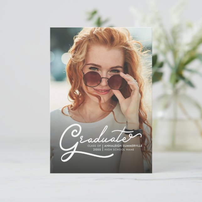 Graduation 2022 Modern Photo Script Graduate Party Invitation (Standing Front)