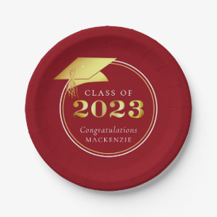 Graduation 2023 Gold Red Personalised Paper Plate