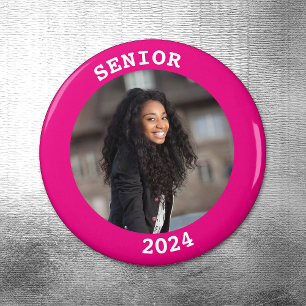 Graduation 2023 Hot Pink Round Photo Border Magnet