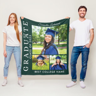 Graduation 2023 Photo Collage Green Grad Keepsake Fleece Blanket