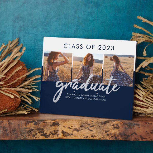 Graduation 2023 Photo Collage Script Grad Keepsake Plaque (Side)