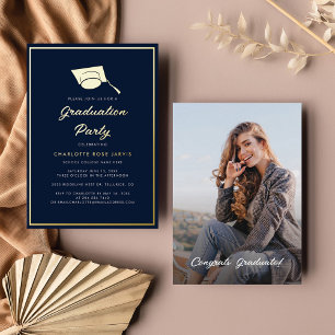 Graduation 2023 Script Navy Blue Photo Party Gold