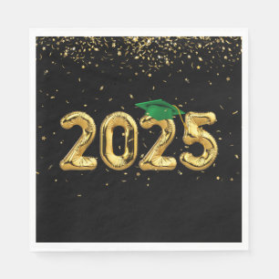 Graduation 2024 Gold Balloons and Green Cap Napkin