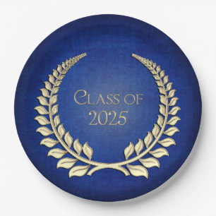 Graduation 2024 Gold Laurel Wreath On Blue  Paper Plate