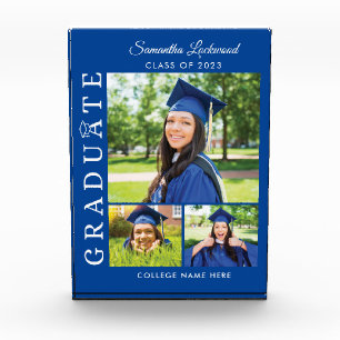 Graduation 2024 Grad Photo Collage Blue Keepsake Block
