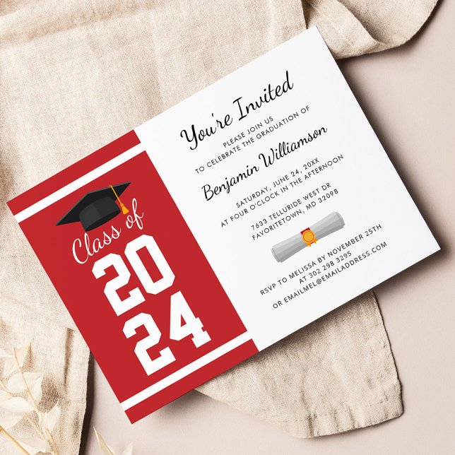 Graduation 2024 Graduate Party Invitation (Graduation 2024 Script Red White Party Invitation)