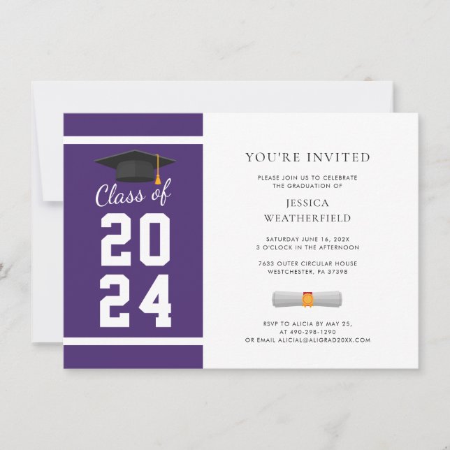 Graduation 2024 Graduate Photo Purple White Party Invitation (Front)