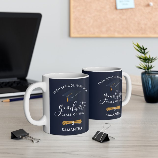 Graduation 2024 Navy Blue Personalised Two-Tone Coffee Mug (Creator Uploaded)