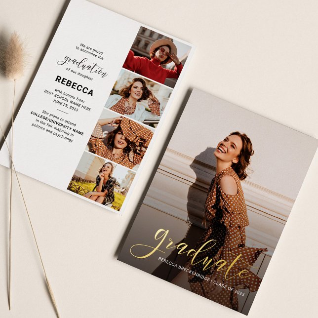 Graduation 2024 Photo Collage Script Announcement (Graduation 2025 Photo Collage Script Gold Foil Announcement)