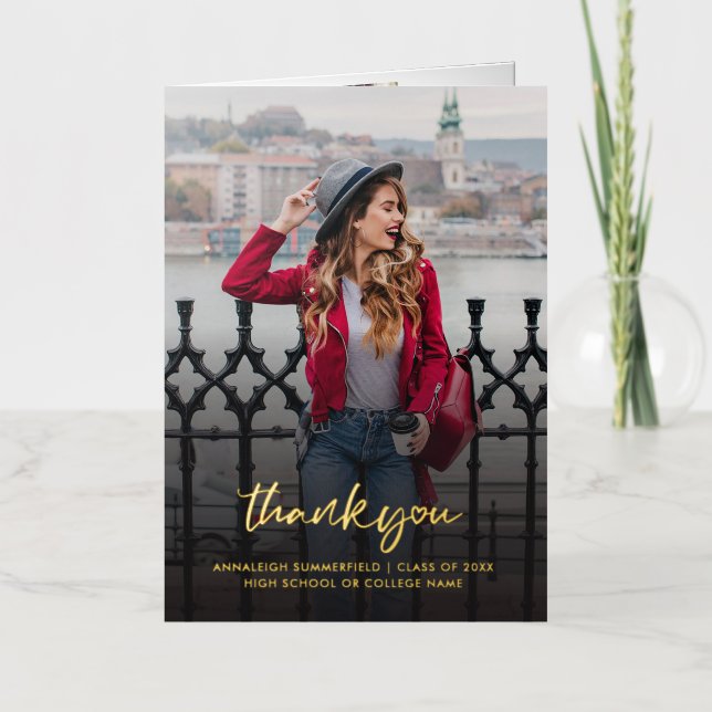 Graduation 2024 Photos Thank You Grad Gold Foil Greeting Card (Front)