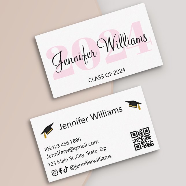 graduation 2024 qr code pink script name card (Creator Uploaded)