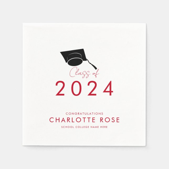 Graduation 2024 Red Script Party Paper Napkin (Front)