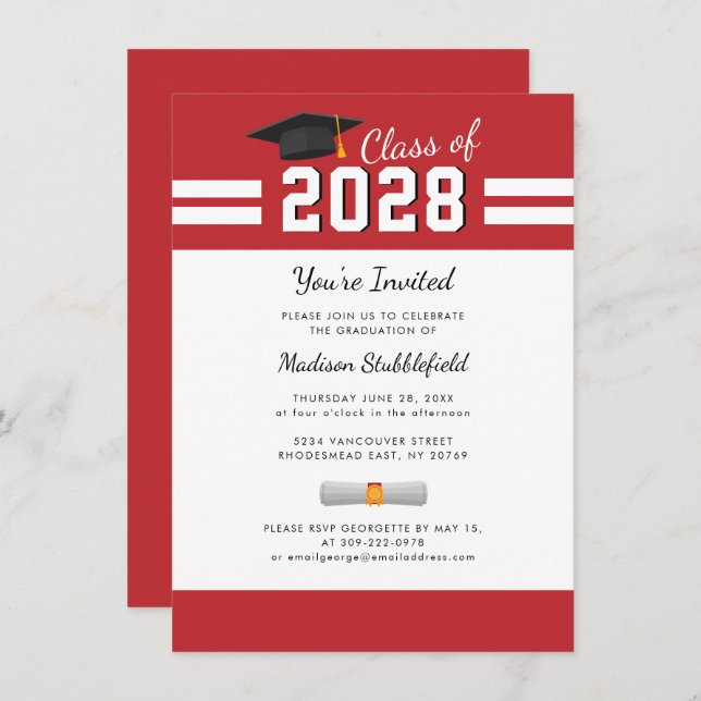 Graduation 2024 Red White Grad Party Invitation (Front/Back)