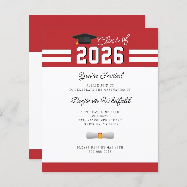 Graduation 2024 Red White GradParty Invitation (Front/Back)