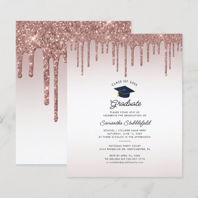 Graduation 2024 Rose Glitter Party Invitation (Front/Back)