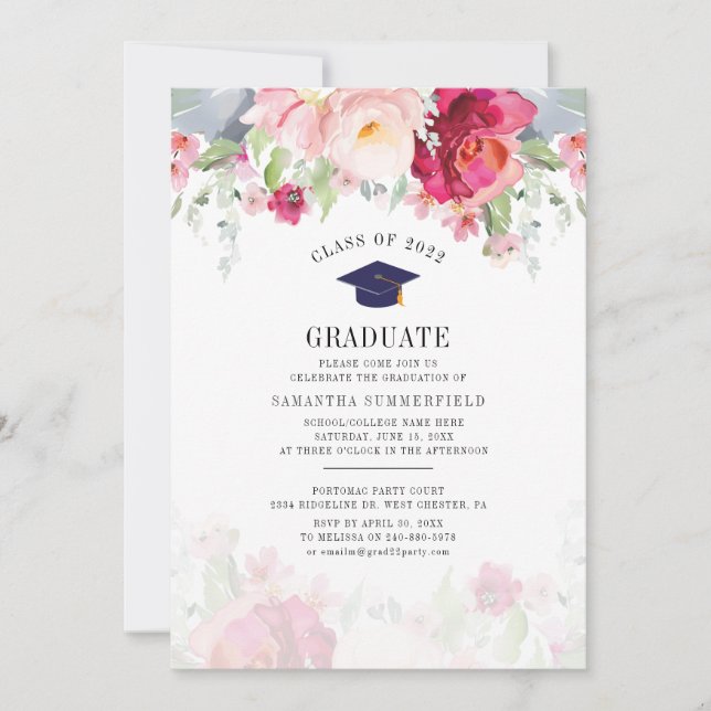 Graduation 2024 Watercolor Grad Floral Party Invitation (Front)
