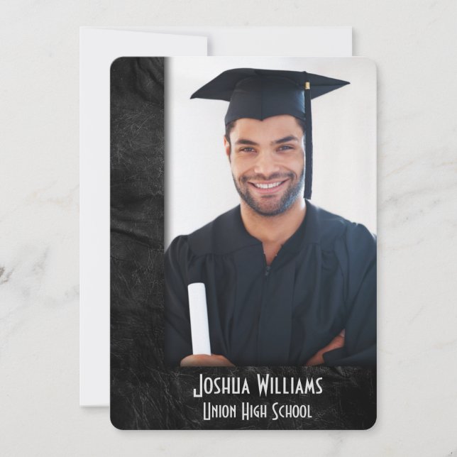 Graduation 2025 Black Leather Frame Invitation (Front)