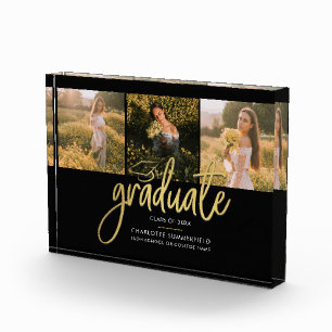 Graduation 2025 Black Script Graduate Keepsake Photo Block
