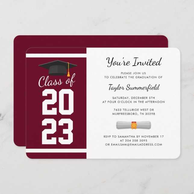 Graduation 2025 Burgundy Grad Party Invitation (Front/Back)