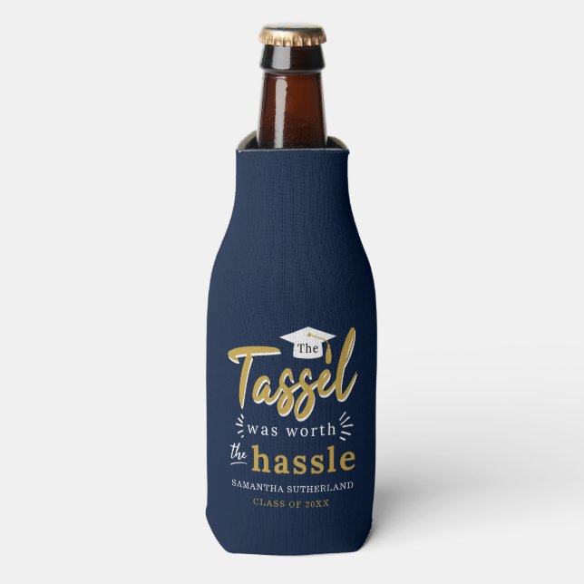 Graduation 2025 College Navy Blue Grad Party Bottle Cooler (Bottle Front)