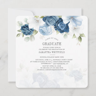 Graduation 2025 Dusty Blue Floral Invitation