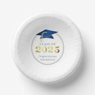 Graduation 2025 Faux Metallic Blue Gold Paper Plate