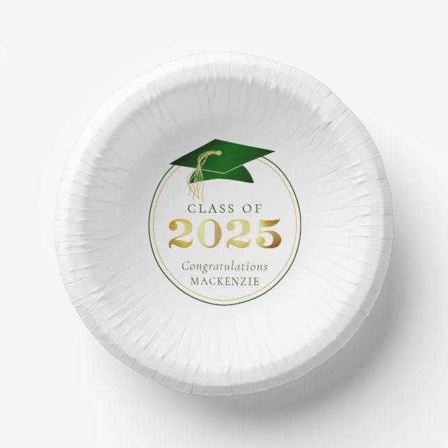 Graduation 2025 Faux Metallic Green Gold Paper Plate (Front)