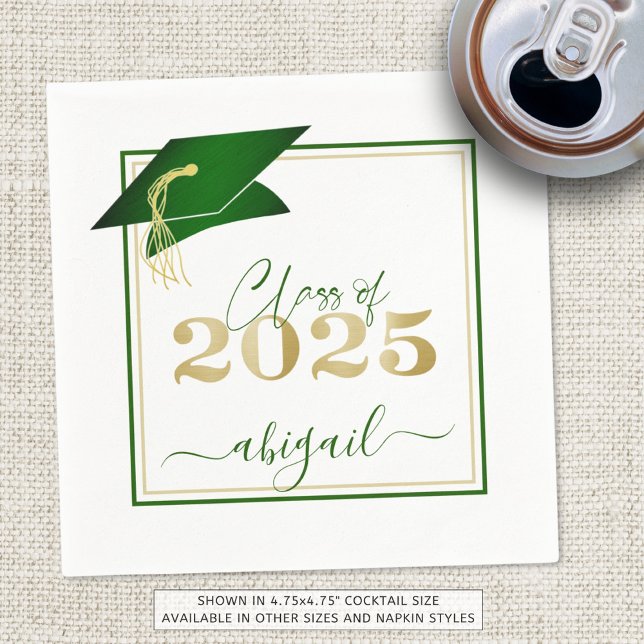 Graduation 2025 Faux Metallic Green Gold Script Napkin (Creator Uploaded)