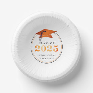 Graduation 2025 Faux Metallic Orange Black Paper Plate