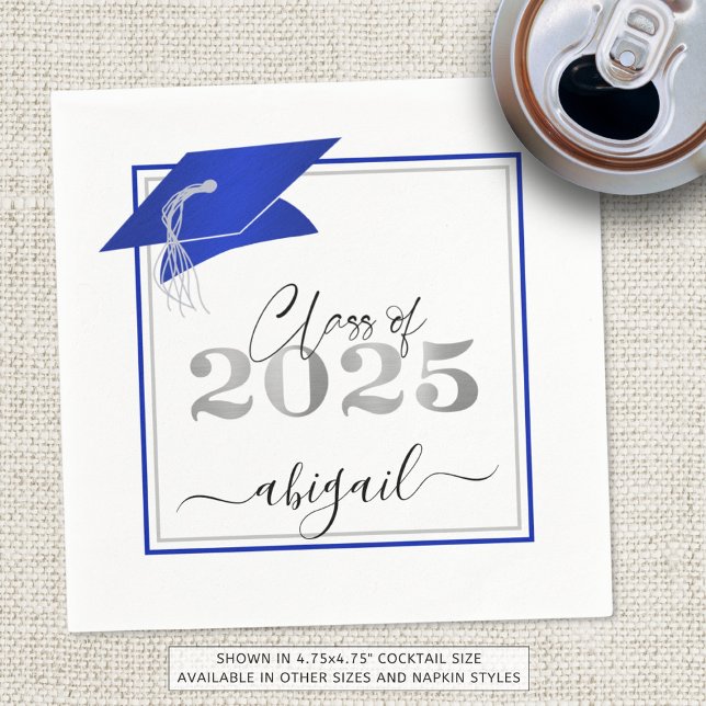 Graduation 2025 Faux Metallic Royal Blue Silver Napkin (Creator Uploaded)