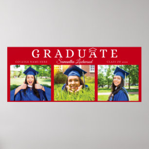 Graduation 2025 Grad 3 Photos Red Script Poster