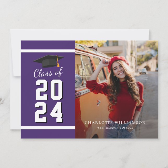 Graduation 2025 Grad Photo Purple and White Announcement (Front)