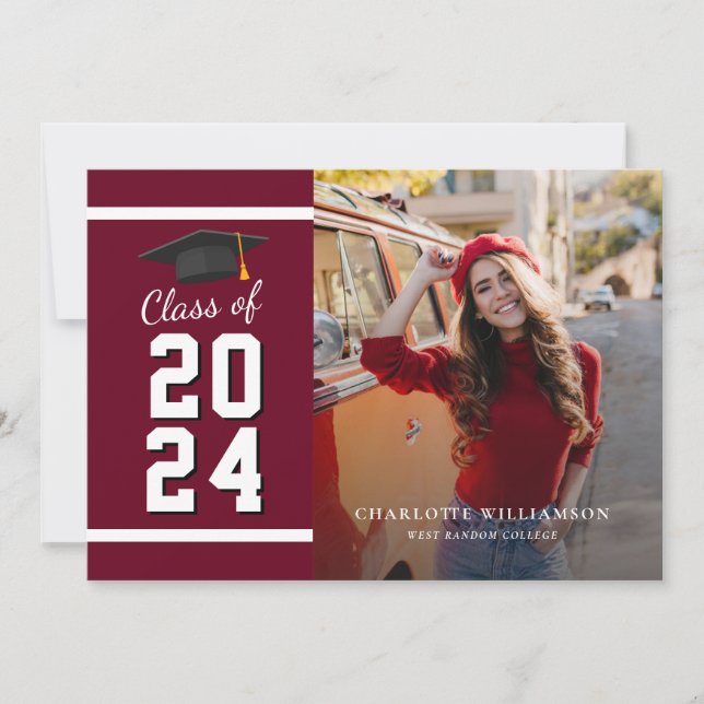 Graduation 2025 Grad Photos Burgundy Graduate Announcement (Front)