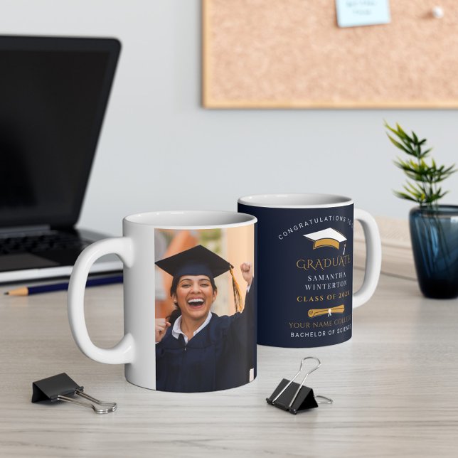 Graduation 2025 Graduate Keepsake Photo Coffee Mug (Graduation Photo Typography 11oz White Coffee Mug)