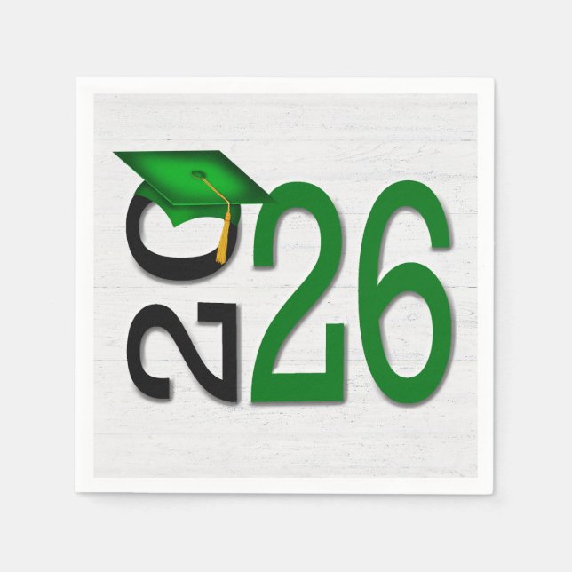 Graduation 2025 Green and Black On Wood  Napkin (Front)