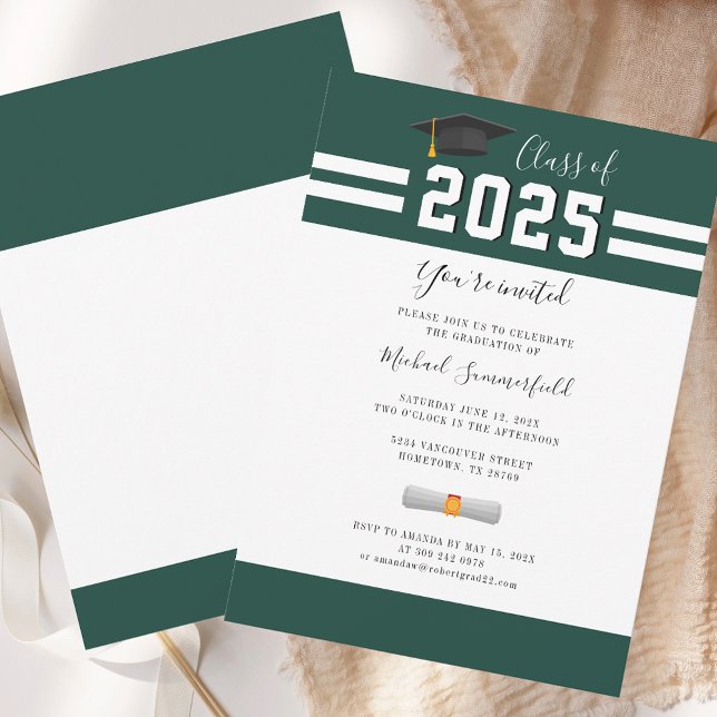 Graduation 2025 Green White Grad Party Invitation (Graduation 2025 Green White Grad Party Invitation)