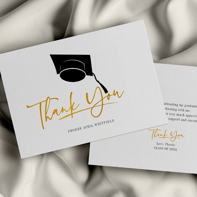 Graduation 2025 Minimalist Script Thank You Card (Graduation Cap Minimalist Thank You Card)
