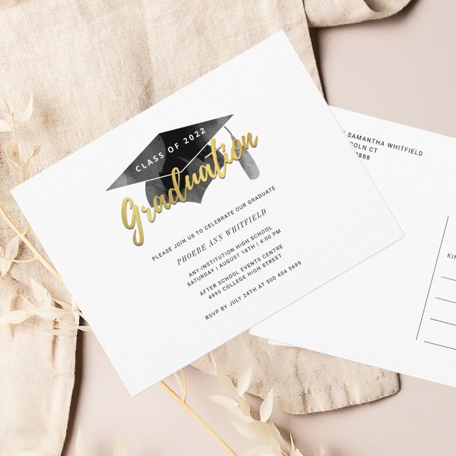 Graduation 2025 Minimalist Simple Graduate Party Invitation Postcard (Graduation 2024 Grad Cap Party Invitation Postcard)
