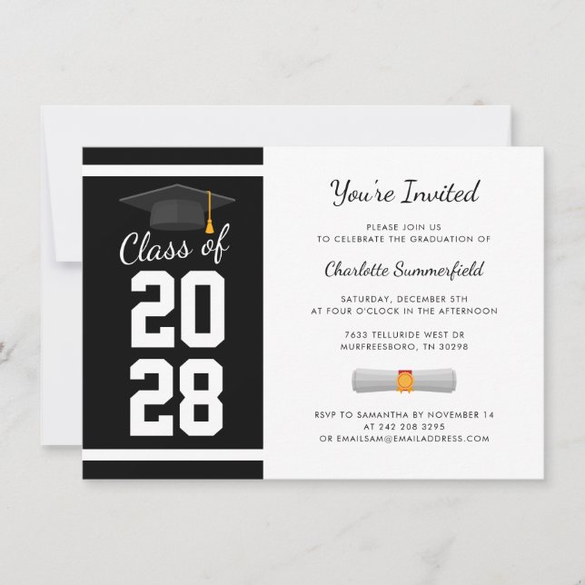 Graduation 2025 Modern Black White Grad Party Invitation (Front)