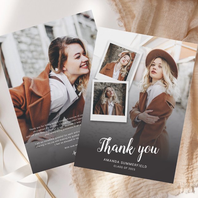 Graduation 2025 Multi Photo Script Grad Party Thank You Card (Graduation 2025 Multi Photo Script Grad Party Thank You Card)