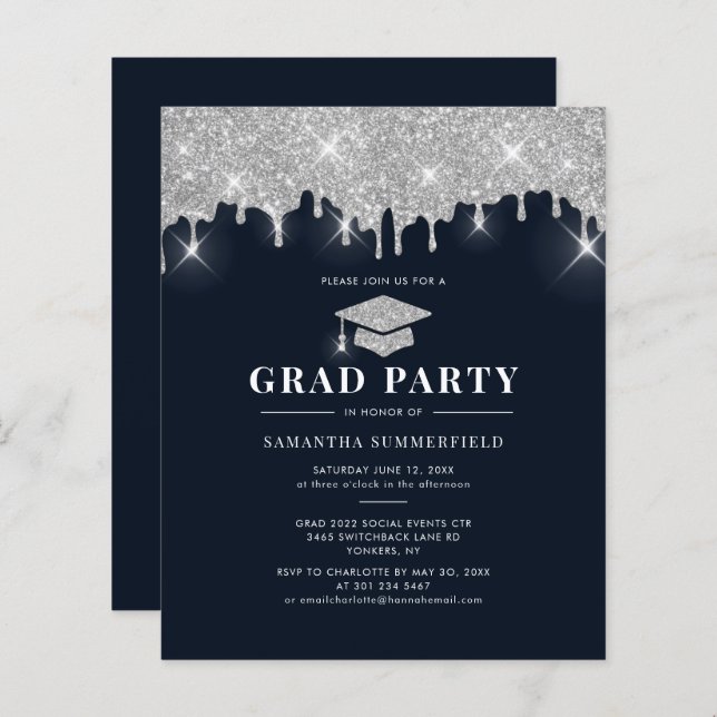 Graduation 2025 Navy Blue Grad Party Invitation (Front/Back)