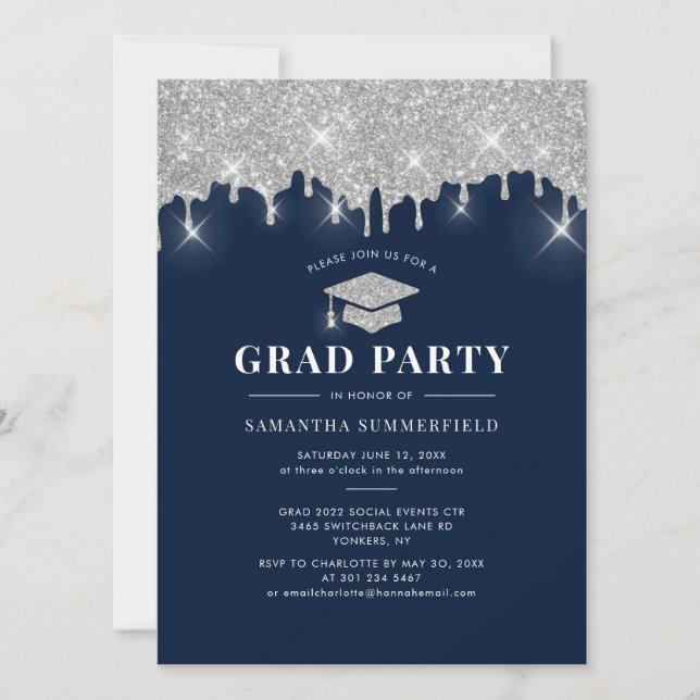 Graduation 2025 Navy Blue Grad Party Invitation (Front)