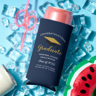 Graduation 2025 Navy Blue Grad Party Seltzer Can Cooler