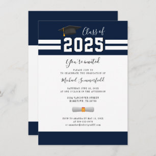 Graduation 2025 Navy White Minimalist Grad Party Invitation